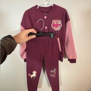 365 Kids by Garanimals Unicorn Varsity Jacket & Leggings Set Girls Size 5/6